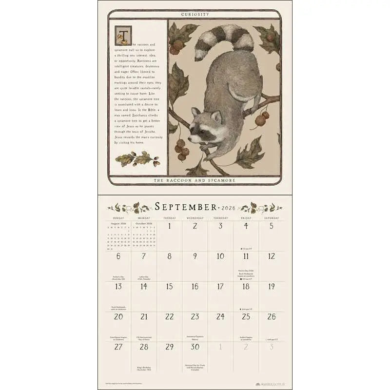 Based on the bestselling Woodland Wardens oracle card deck, this wall calendar is for spiritual seekers attuned to the magical communications of nature.
The monthly calendar showcases twelve gorgeously illustrated animal-plant pairs from beloved artist/author Jessica Roux along with her reflections on their symbolic significance as divined from folklore, mythology, and literature.