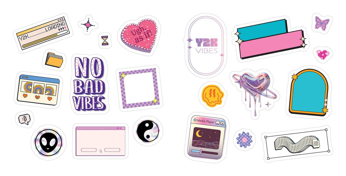 Embrace the Y2K aesthetic with over 500 retro stickers perfect for ’90s nostalgia, scrapbooking, personalizing your space, and adding a unique style to laptops, water bottles, and more!
Flip phones, chunky platform shoes, mixtapes, scrunchies, sunglasses, and everything bedazzled—what’s not to love about the Y2K aesthetic? This Y2K sticker collection offers 500 retro stickers perfect for ’90s and early aughts nostalgia. Personalize your everyday items with Y2K stickers, adding a nostalgic touch to laptops,