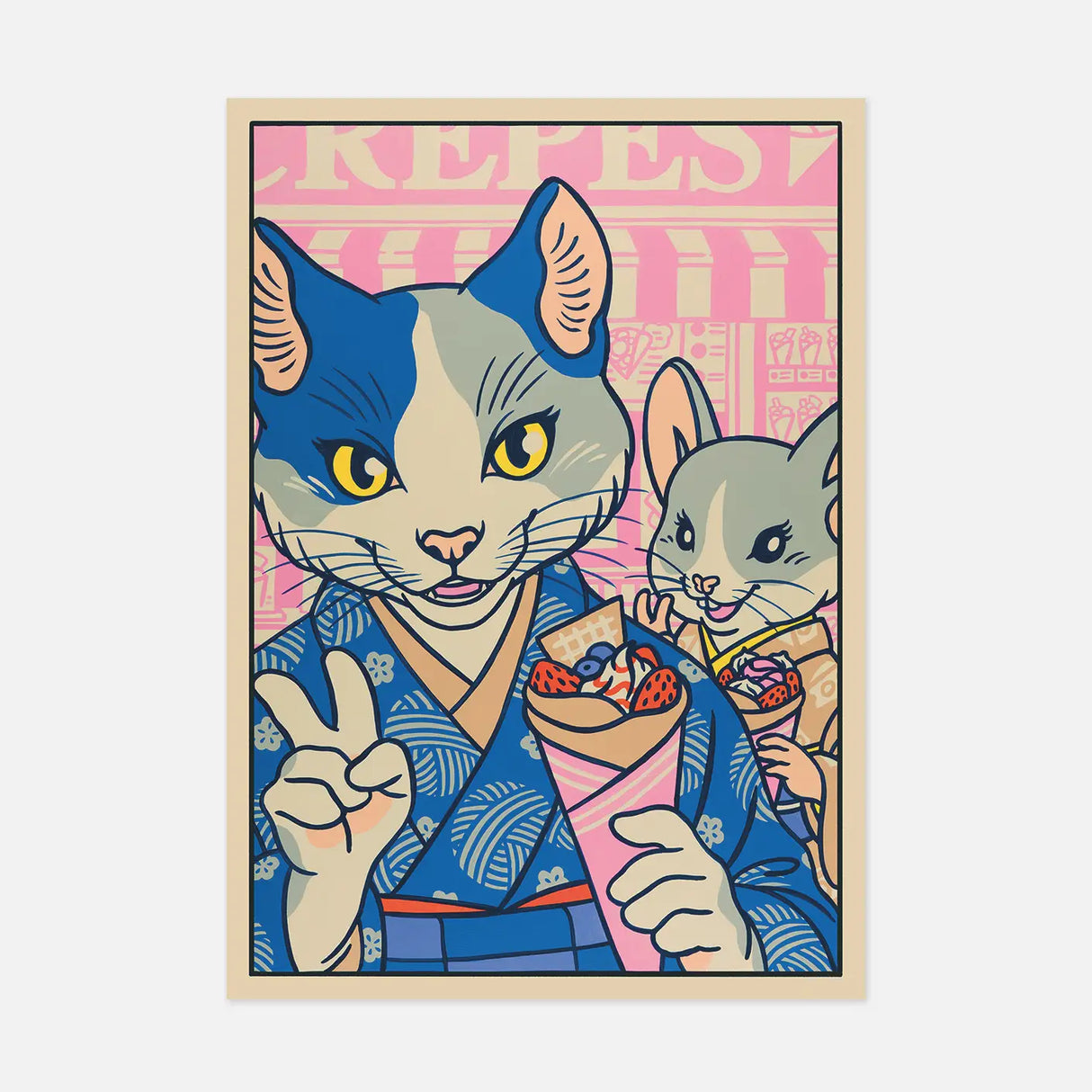 Illustration painted for the solo exhibition Itadakimasu at Outré Gallery in Melbourne, Australia.
• Postcard size A6 (14.8 × 10.5 cm)
• Old Mill Premium White 300g paper
• Digital printing
• Printed in France