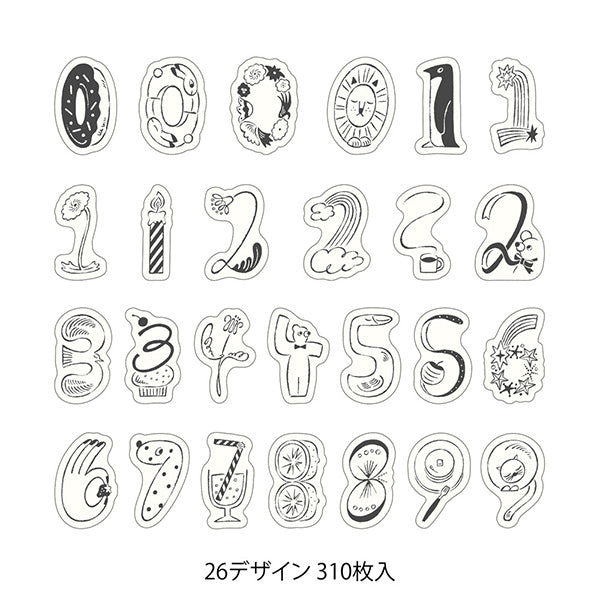 Yuru Log Sticker Roll - Numbers
Roll seals with a wide variety of designs:
Recommended for decorating notebooks, these roll stickers with perforations can be cut out as needed. It's also great that you can use plenty of stickers without hesitation when enjoying notebook arrangements.
Plenty of 310 sheets (26 designs)
The 'Number Pattern' is designed by Ikumi Ouchi, featuring a charming hand-drawn touch and charming illustrations. Graphically rendered numeral patterns look wonderful when used as da