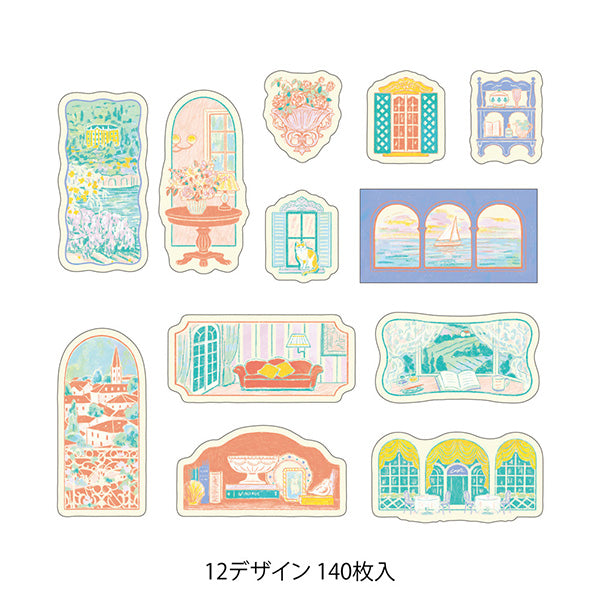 Yuru Log Sticker Roll - Window Scenery
Roll seals with a wide variety of designs:
Recommended for decorating notebooks, these roll stickers with perforations can be cut out as needed. It's also great that you can use plenty of stickers without hesitation when enjoying notebook arrangements.
Plenty of usable, 140 sheets (12 designs)
The "Window Scenery Pattern" is designed by illustrator Yuka Takamaru, known for its richly colored, soft touches. It depicts the scenery visible from the windows to the wind