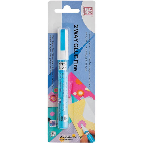 ZIG 2 Way Glue Fine Tip
These unique glue pens have two distinct bond types. When applying for a long-lasting bond, use when glue is blue and wet. In a few moments, it turns clear after drying, giving a temporary bond. This glue is perfect for paper, cards, photos, and foiling!
Water-based glue
Photo-safe
Acid free
Xylene free
