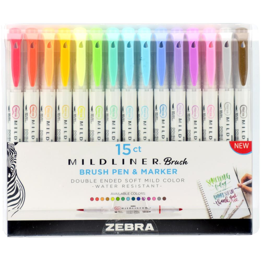 Zebra Mildliner Double Ended Brush Pen & Marker 15/Pkg