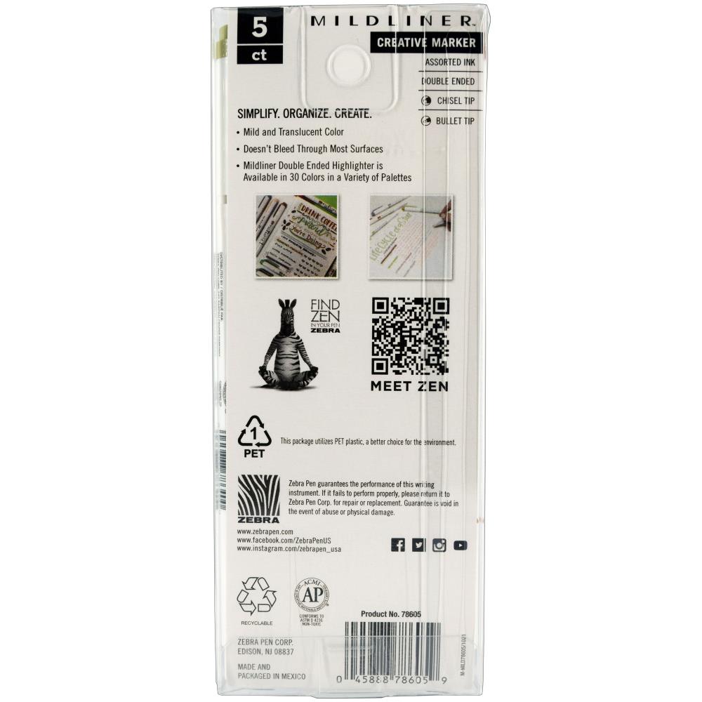 Zebra Mildliner Double Ended Marker Bold & Fine Point 5/Pkg - Neutral