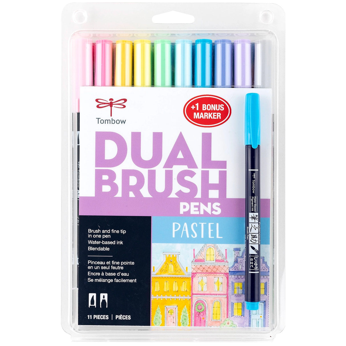 Dual Brush Pen, Pastel, 10-Pack +Free Fudenosuke