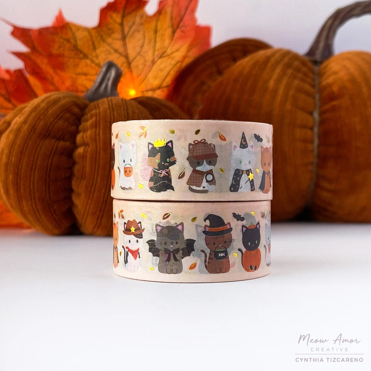 Halloween Cat Parade Gold Foil Washi Tape