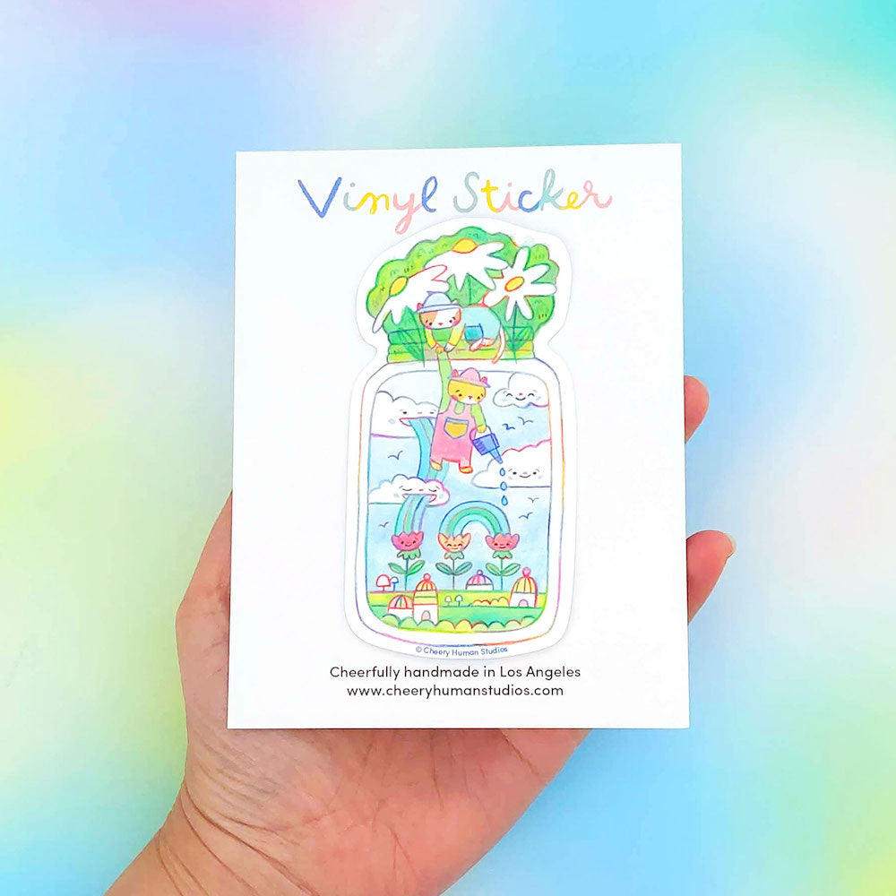 Tiny Worlds + Cats: Garden Vinyl Sticker