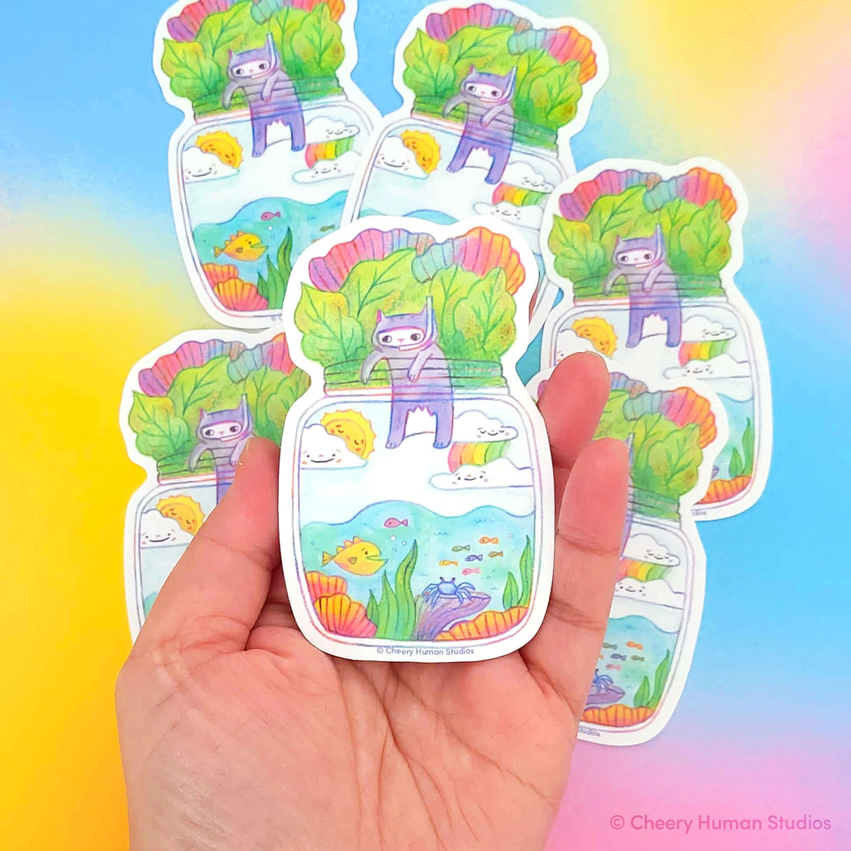 Tiny Worlds + Cats: Ocean Vinyl Sticker