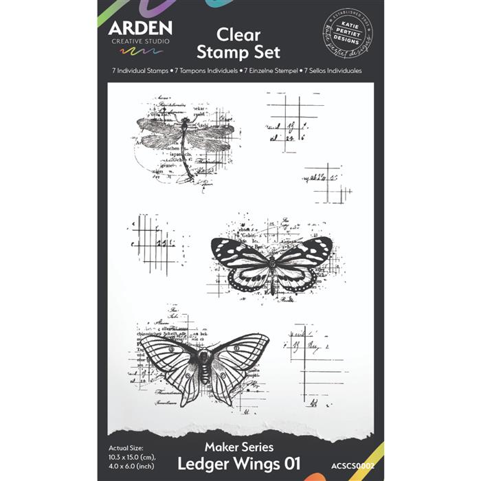 Arden Creative Studio Maker Series Ledger Wings 01 4 in x 6 in Clear Stamp Set