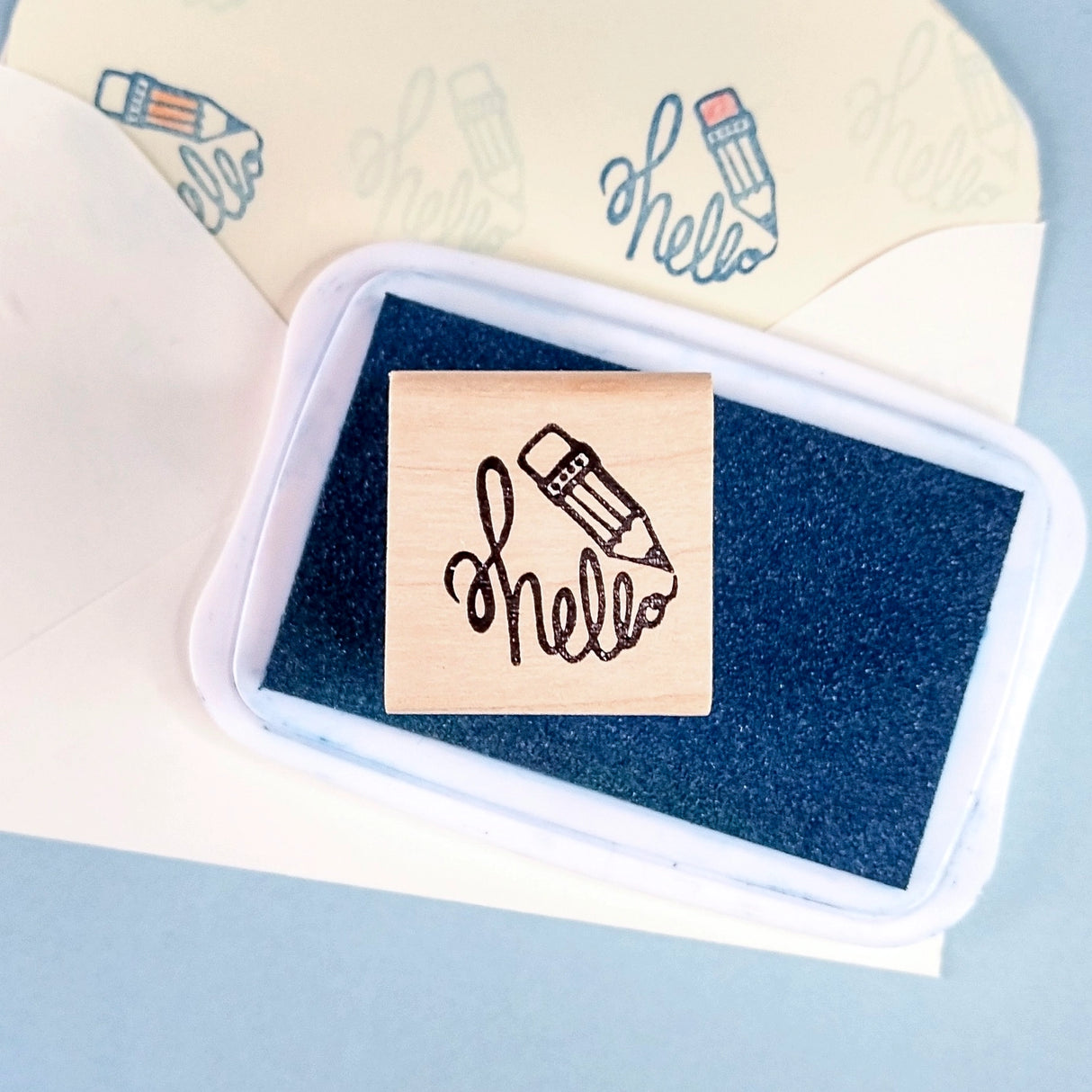 Hello Pencil Rubber Stamp
