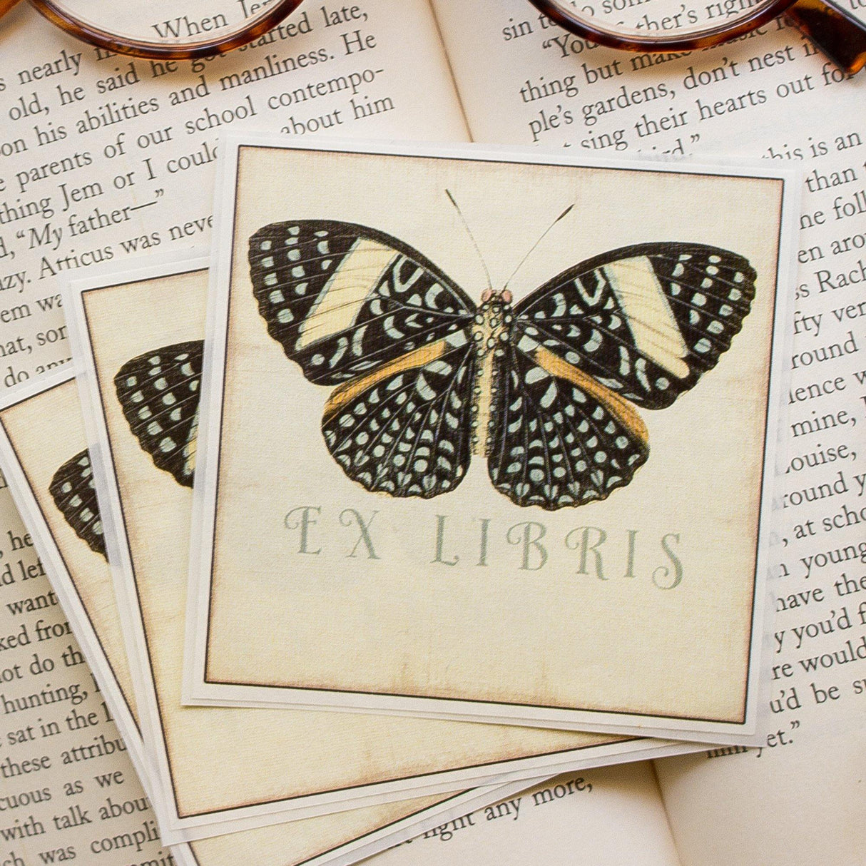 Black Butterfly Bookplate Sticker