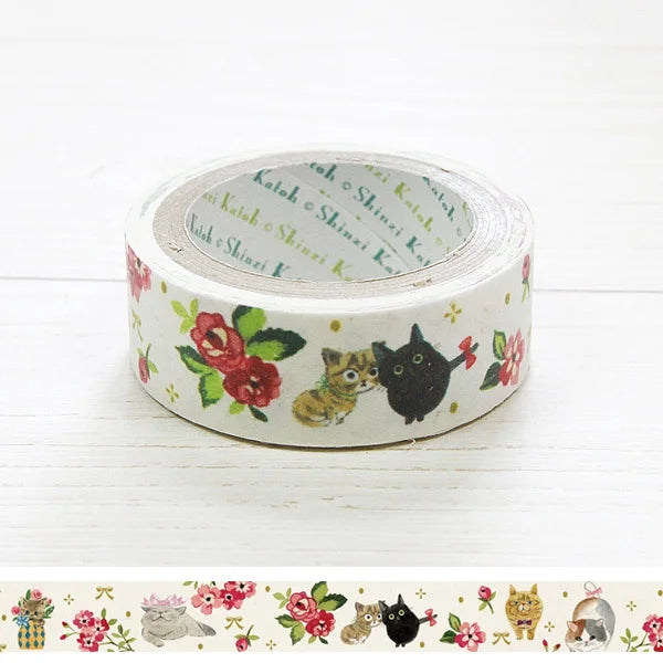 Cinta washi con diseño de gatito en flor