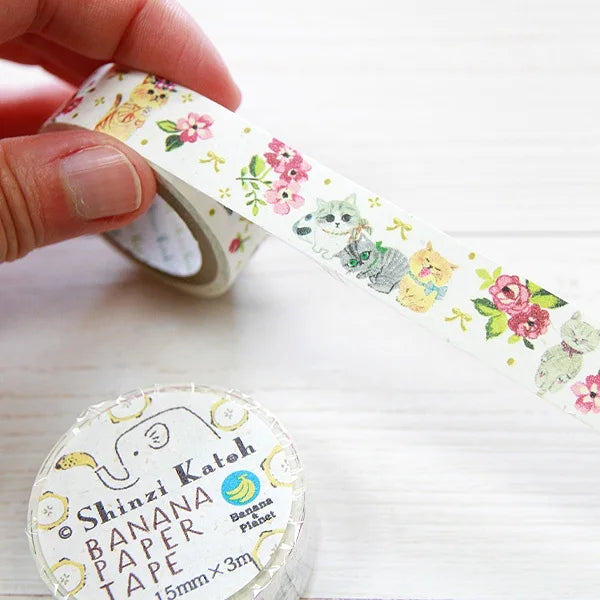 Cinta washi con diseño de gatito en flor