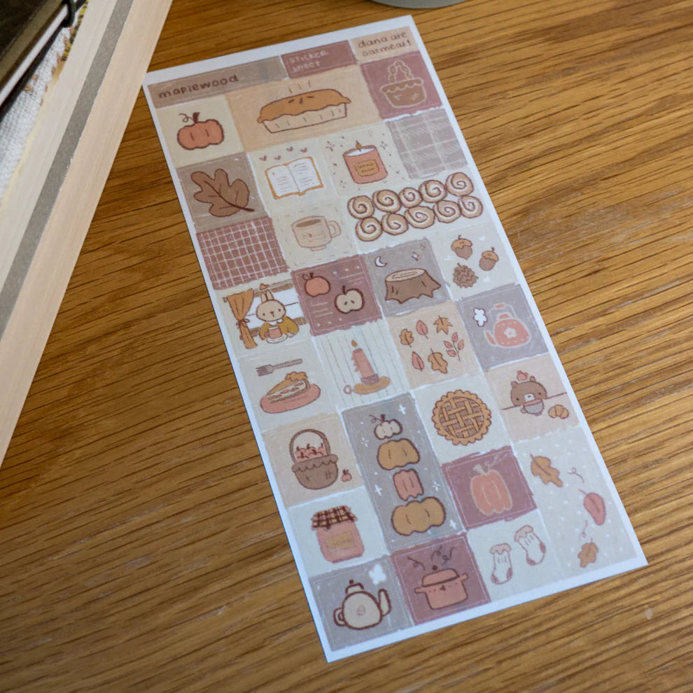 Maplewood, where life moves a little slower and the air smells like cinnamon.
Grab your journal and stay a while.
Kiss cut washi sticker sheet
Includes 1 sheet 7.5" x 3.5"