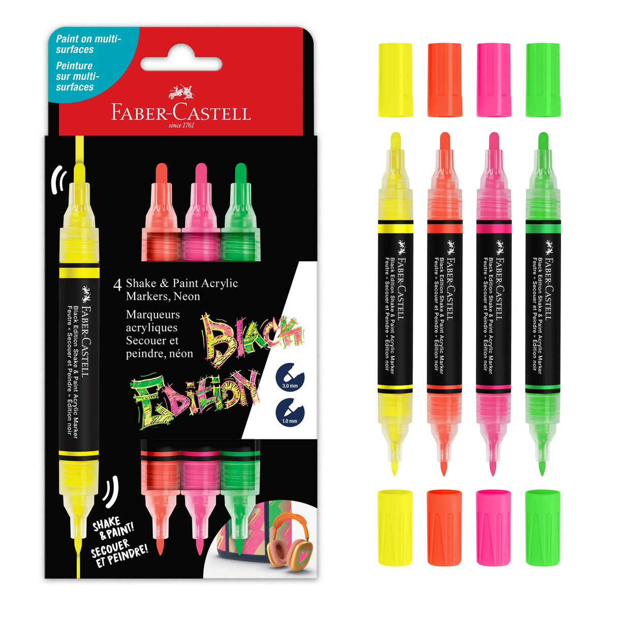 Faber-Castell Black Edition Shake & Paint Markers - Neon 4ct