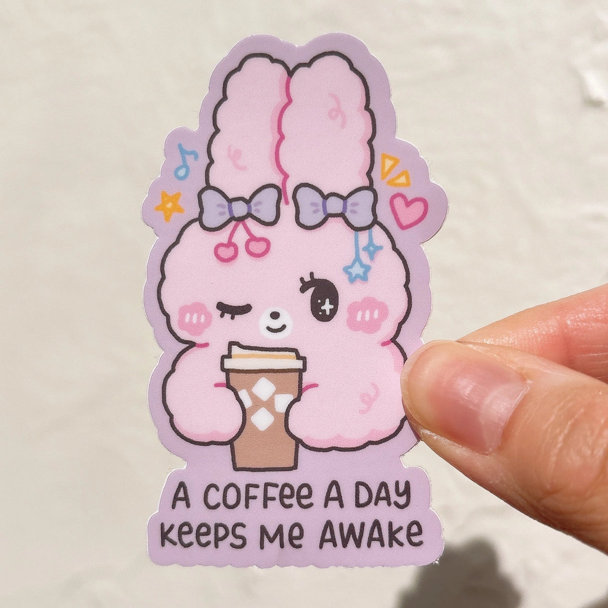 StickyRiceCo Vinyl Sticker - A Coffee A Day Keeps Me Awake Fluffy Bunny