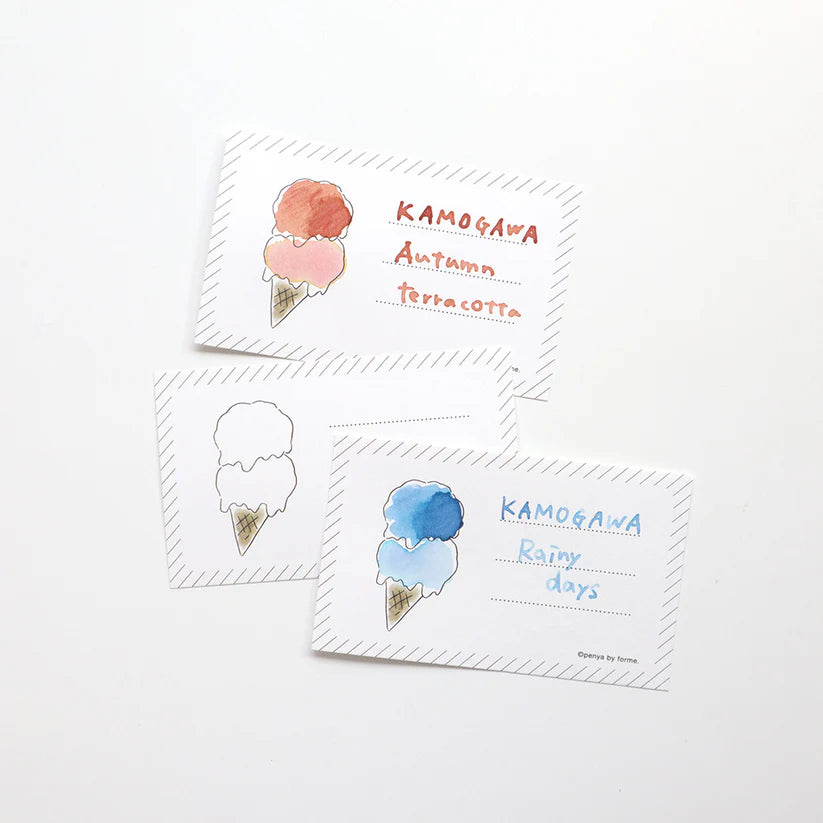 Ice Cream Ink Swatch Card Set by forme.
These business-sized cards can be used as ink sample cards, a small message card, a short record of cafe visits, or a simple memo card.