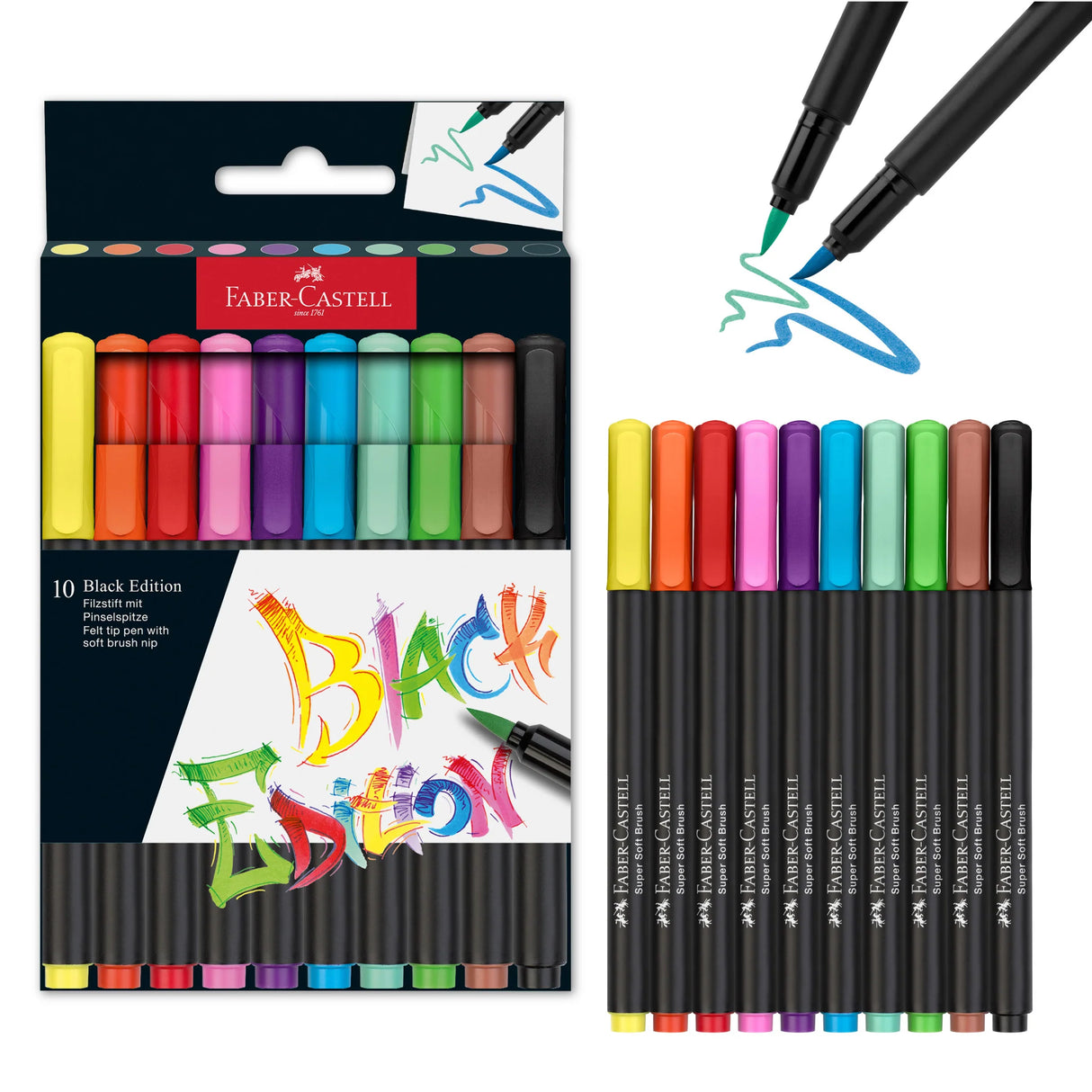 Faber-Castell Black Edition Super Soft Brush Pens, Box of 10