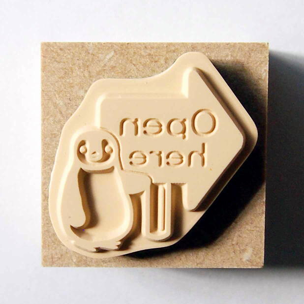Penguin Open Here Rubber Stamp