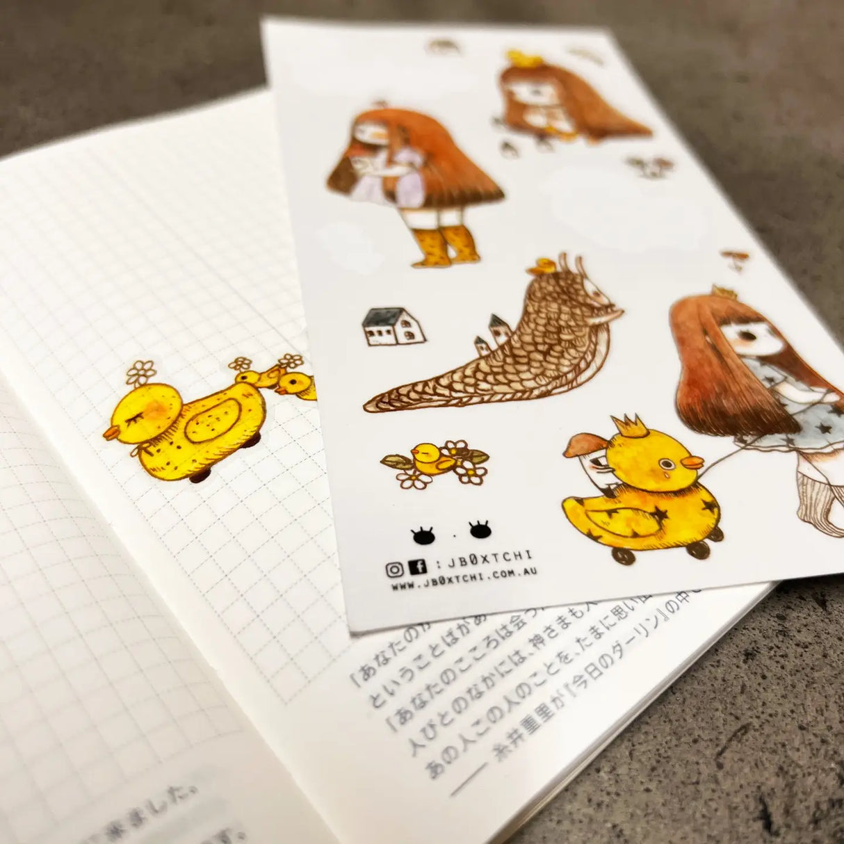 This whimsical rubber duckie themed washi sticker sheet was illustrated by jb0xtchi (Jessica Ng). jb0xtchi creates stationary and small trinkets from whimsical ideas in the form of painting using ink, watercolour, and gouache.
Washi Material Sticker Sheet
Height: 170mm x Width: 90mm
Includes 1 sticker sheet