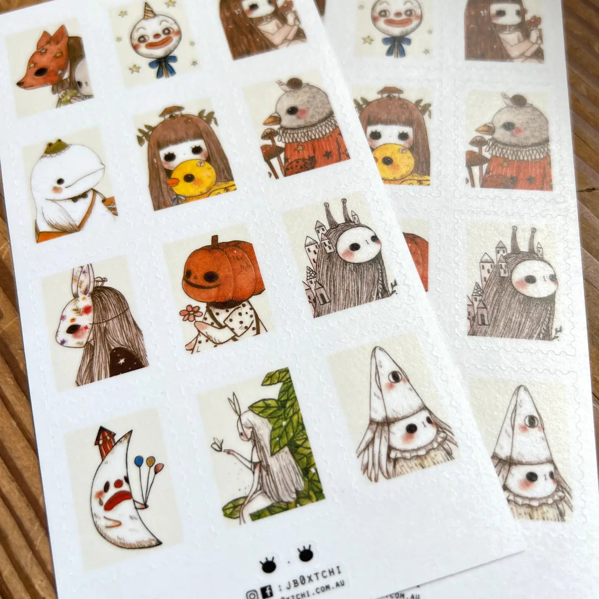 This whimsical stamp themed washi sticker sheet was illustrated by jb0xtchi (Jessica Ng). jb0xtchi creates stationary and small trinkets from whimsical ideas in the form of painting using ink, watercolour, and gouache.
Washi Material Sticker Sheet
Height: 170mm x Width: 90mm
Includes 1 sticker sheet