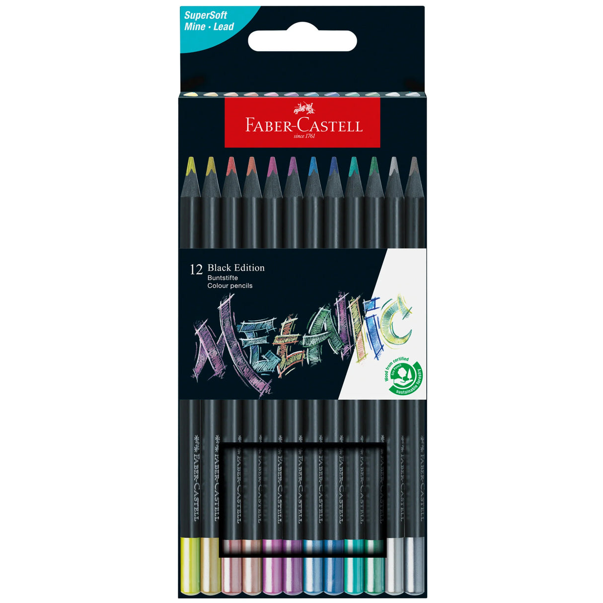 Faber-Castell Black Edition Colored Pencils - Metallic - Box of 12