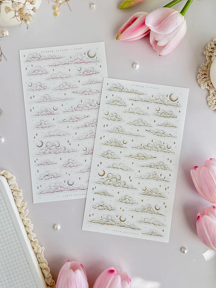 leelajournals Dreamy Clouds (Beige & Pink) Sticker Sheet - 2pc set