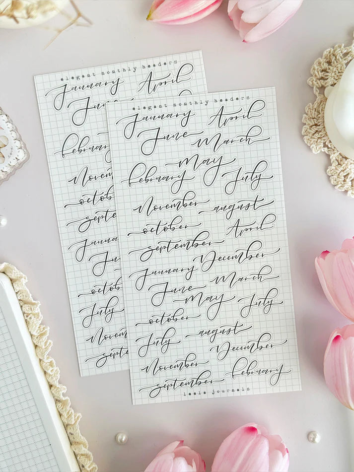 leelajournals Monthly & Weekly Headers Sticker Sheet - 3pc set
♡ 3pc sticker sheet set - 3 large
♡ pet matte (clear)
♡ dimensions estimated: L: 4x7 (in) | S: 4x3 (in)