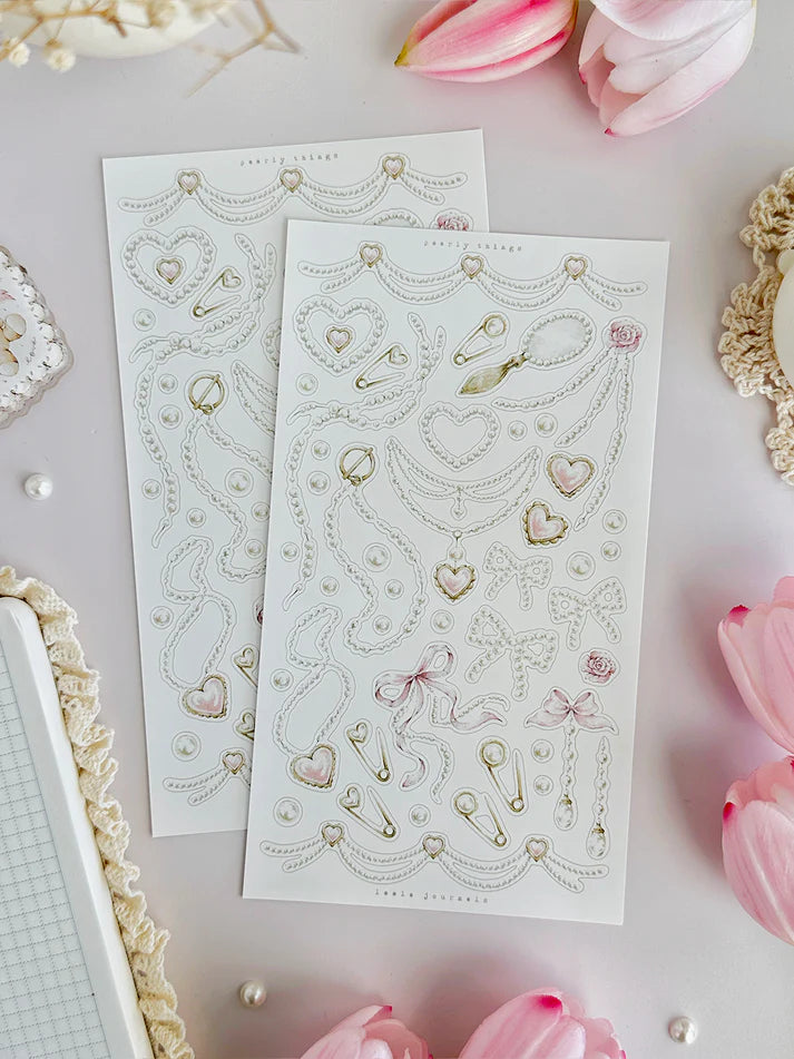 leelajournals Pearls & Frames Sticker Sheet - 2pc Set
♡ 2pc sticker sheet set - 2 large
♡ pet matte (clear)
♡ all sheet dimensions estimated: L: 4x7 (in) | S: 4x3 (in)