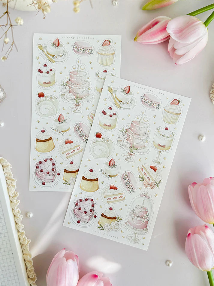 leelajournals Pretty Pastries Sticker Sheet - 1 pc Set
♡1pc sticker sheet set - 1 large
♡ pet matte (clear)
♡ all sheet dimensions estimated: L: 4x7 (in) | S: 4x3 (in)