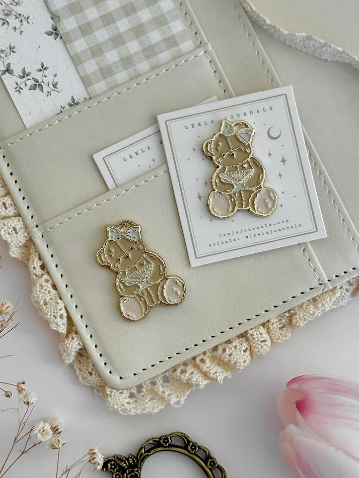 teddy bear journal charm magnet- cute & cozy - magnet is versatile! can be used for your notebook covers, fridge, ikea carts, or anything that attracts magnets! made with high quality, polished gold plated, soft enamel.