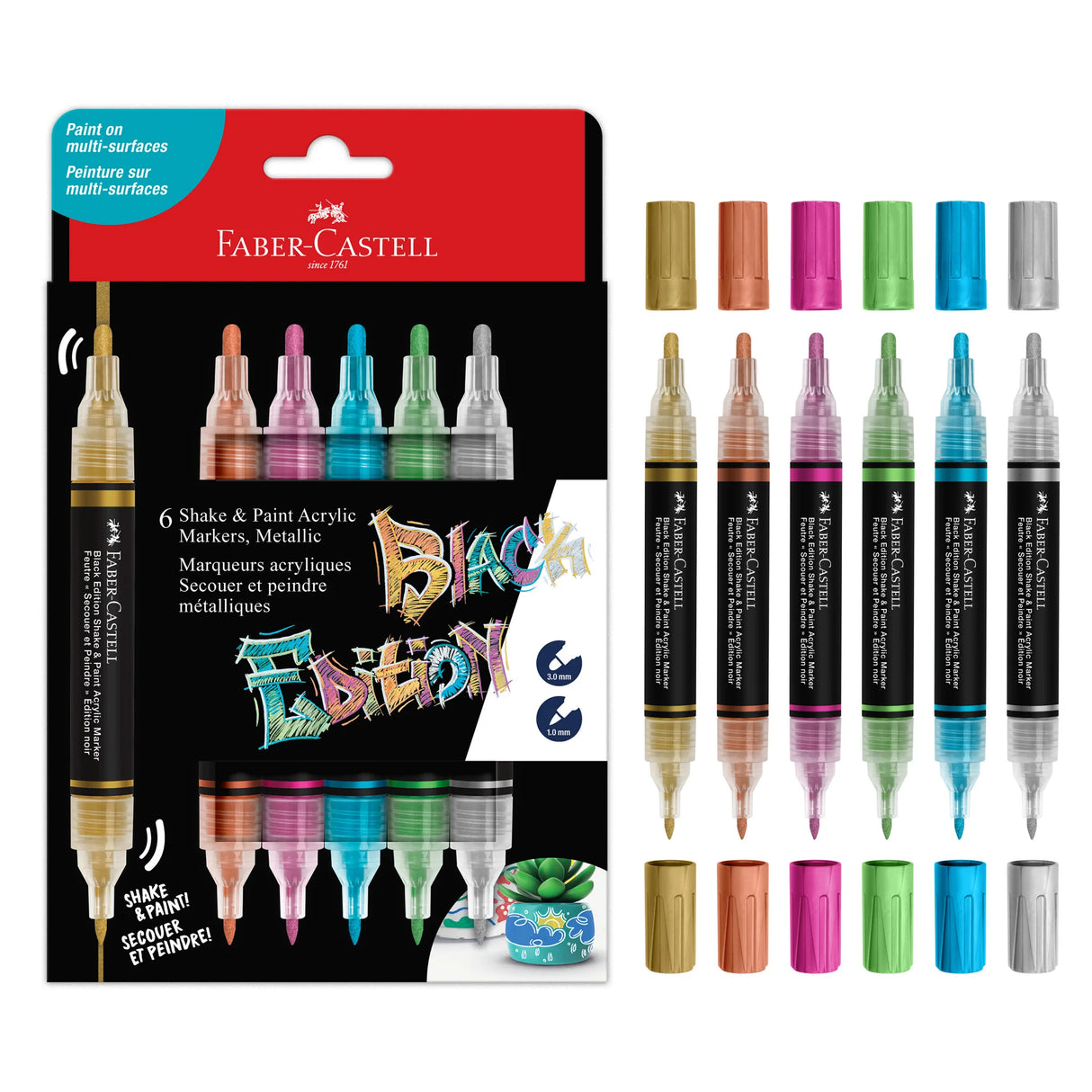 Faber-Castell Black Edition Shake & Paint Markers - Metallic 6ct
