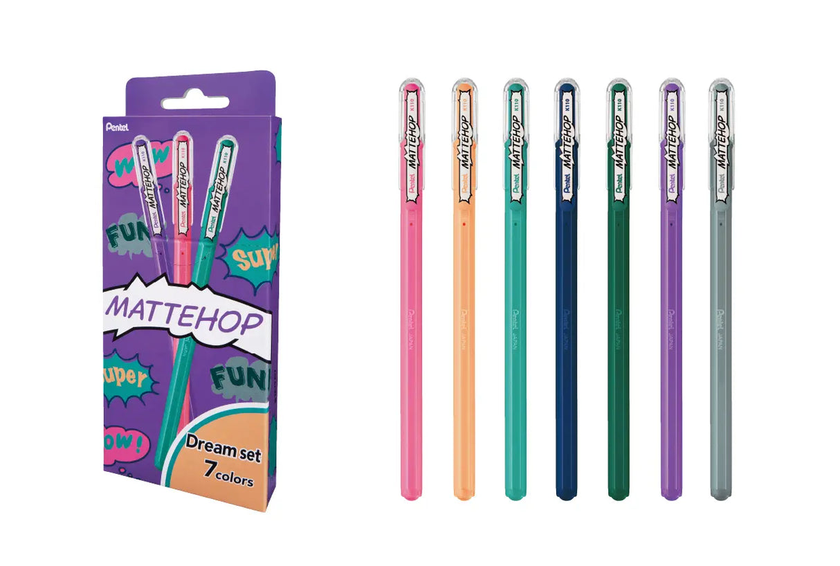 Pentel Hybrid Mattehop Gel Pen - Dream 7 Colors Set