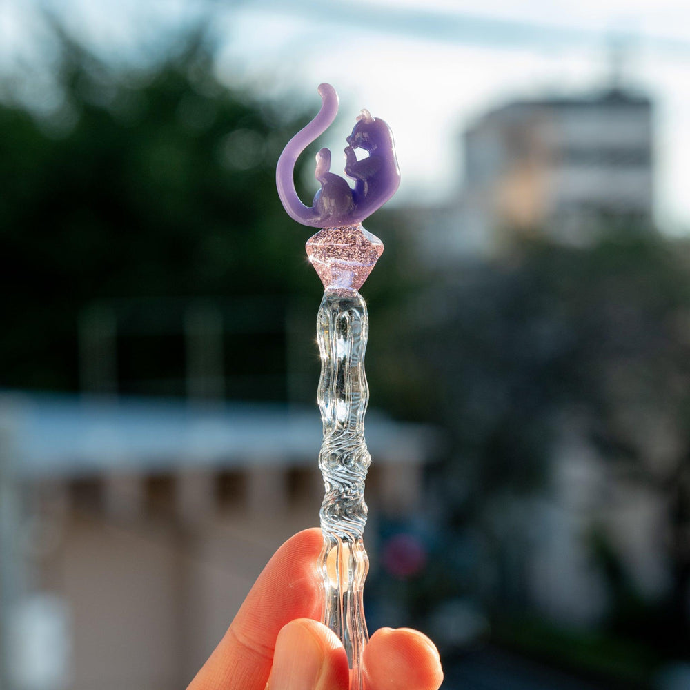 Pastel Purple Cat Glass Dip Pen with Pen Rest