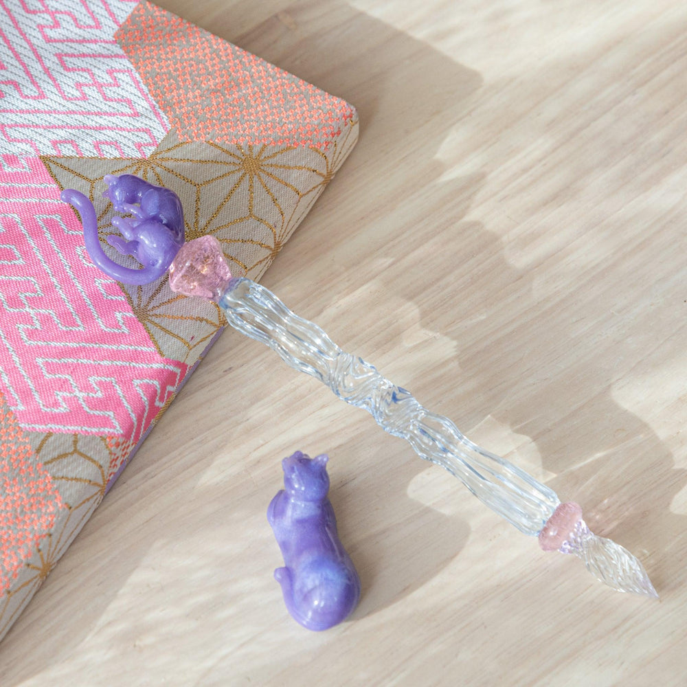 Pastel Purple Cat Glass Dip Pen with Pen Rest