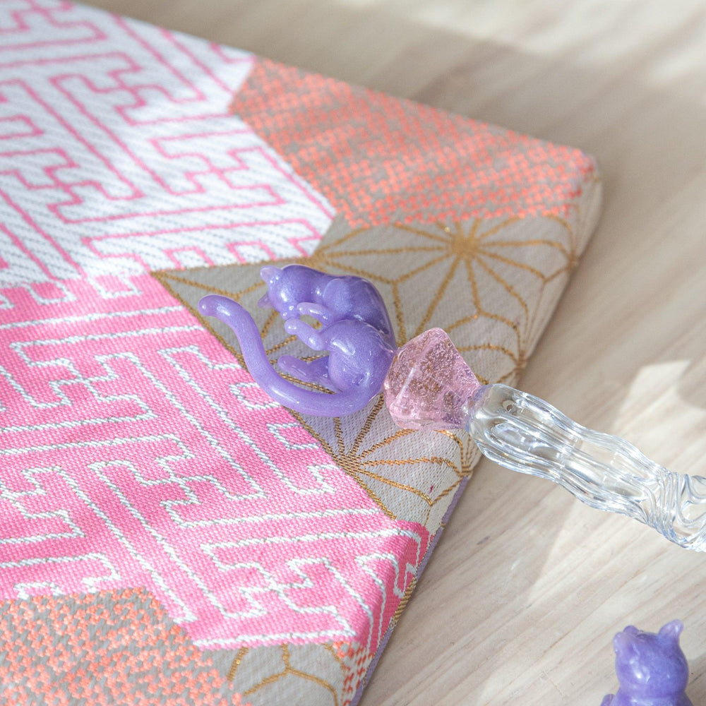 Pastel Purple Cat Glass Dip Pen with Pen Rest