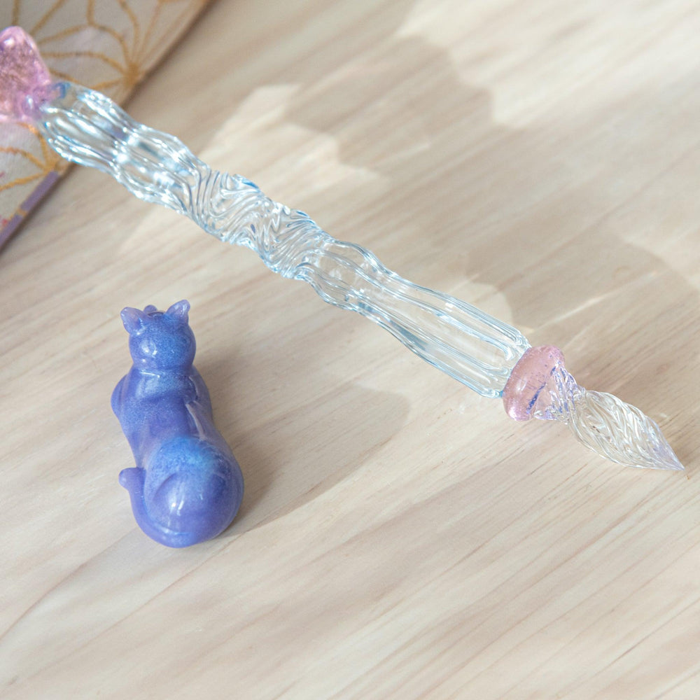 Pastel Purple Cat Glass Dip Pen with Pen Rest