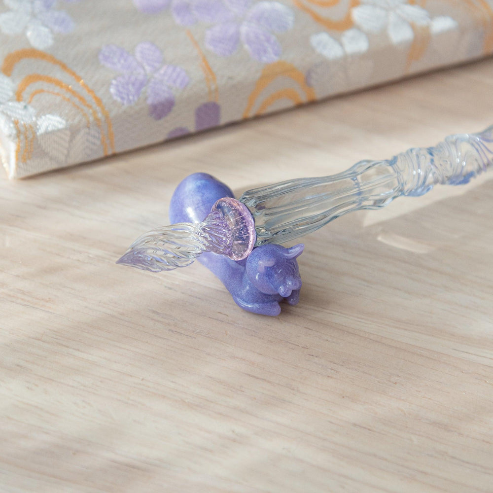 Pastel Purple Cat Glass Dip Pen with Pen Rest