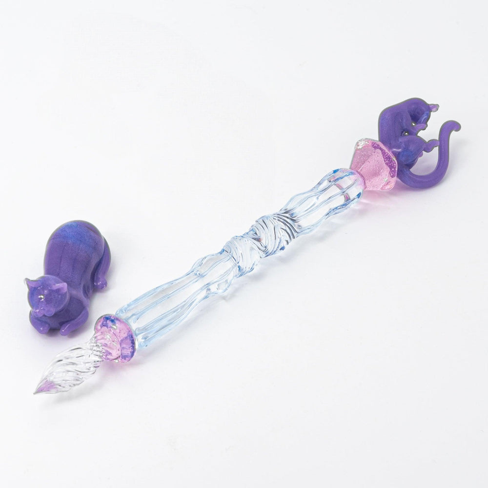 Pastel Purple Cat Glass Dip Pen with Pen Rest