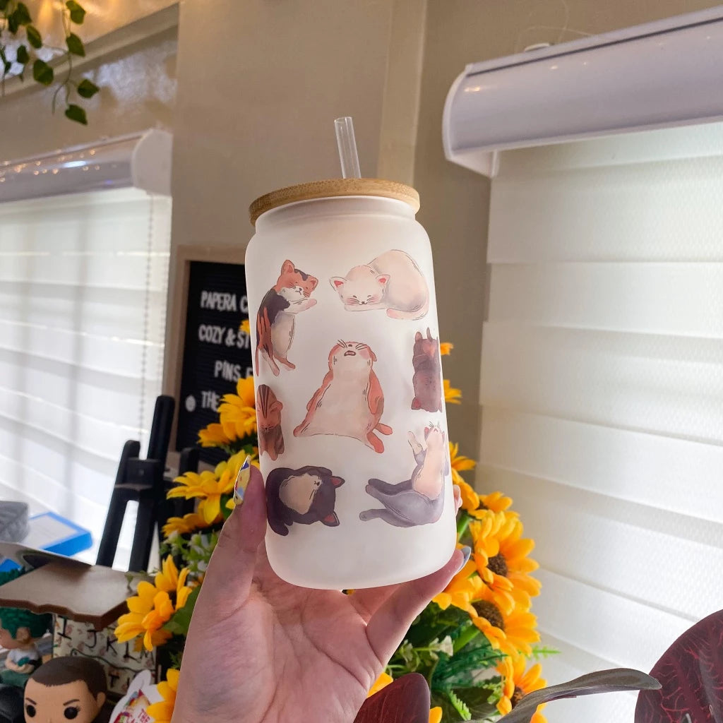 PaperaicaShop Lazy Cats Frosted Glass Cup