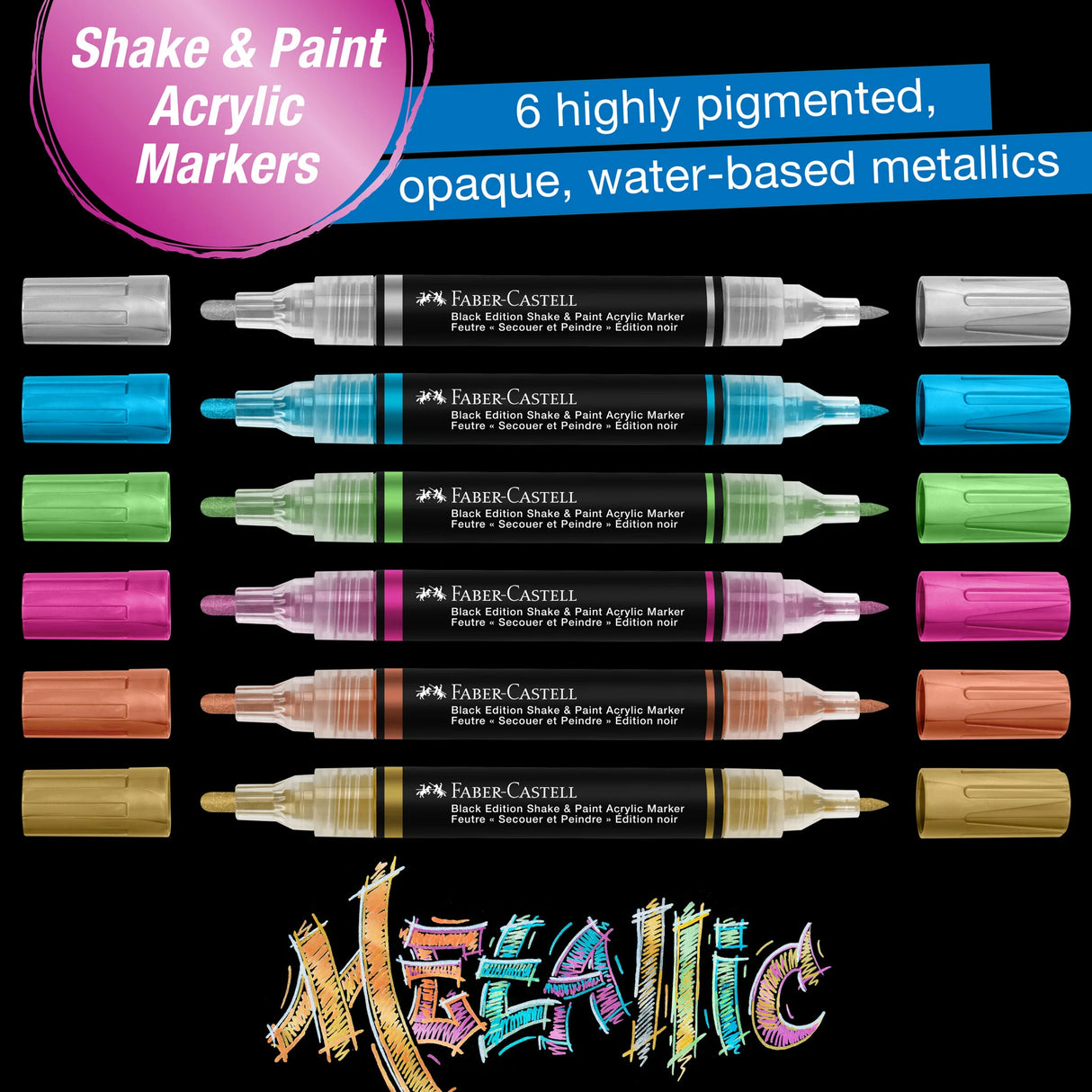 Faber-Castell Black Edition Shake & Paint Markers - Metallic 6ct
