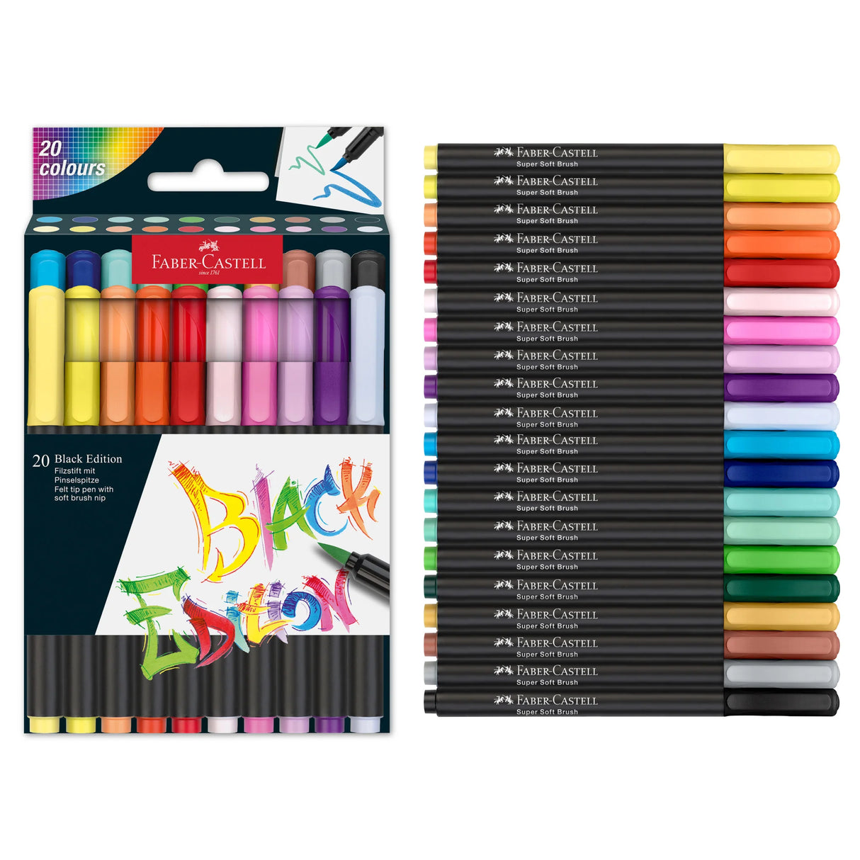Faber-Castell Black Edition Super Soft Brush Pens, Box of 20