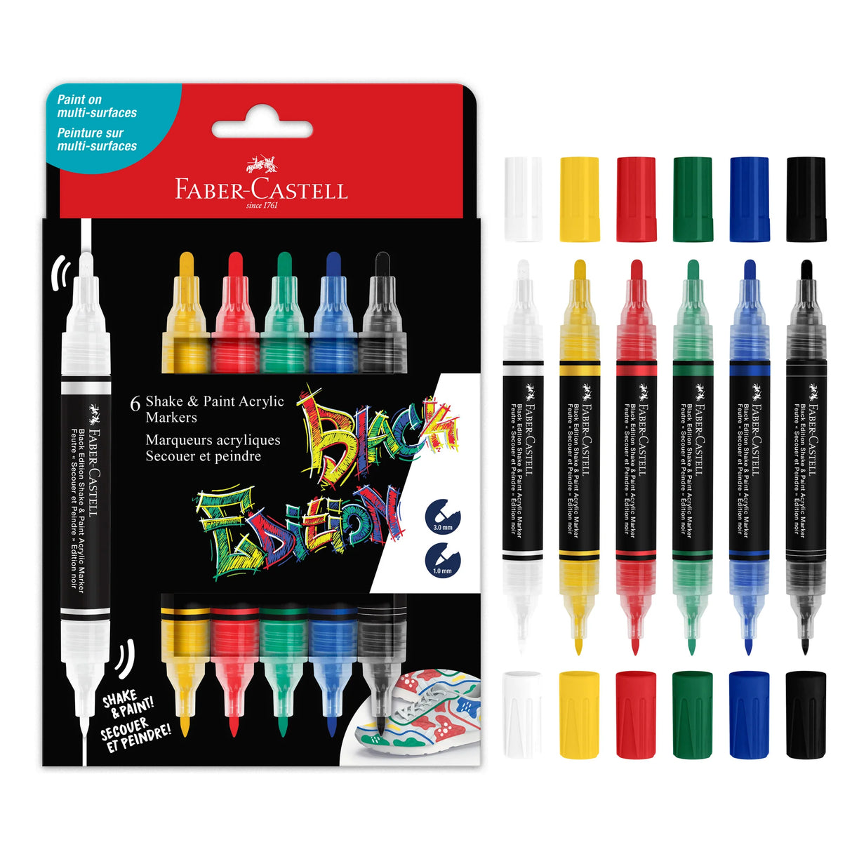 Faber-Castell Black Edition Shake & Paint Markers - Classic 6ct