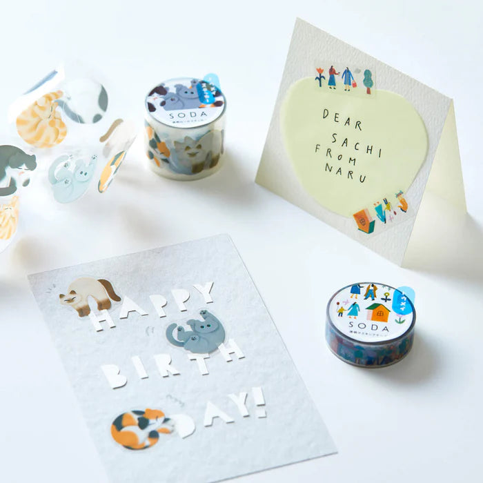 SODA Transparent Masking Tape - Rolling Cat (Sticker Roll)