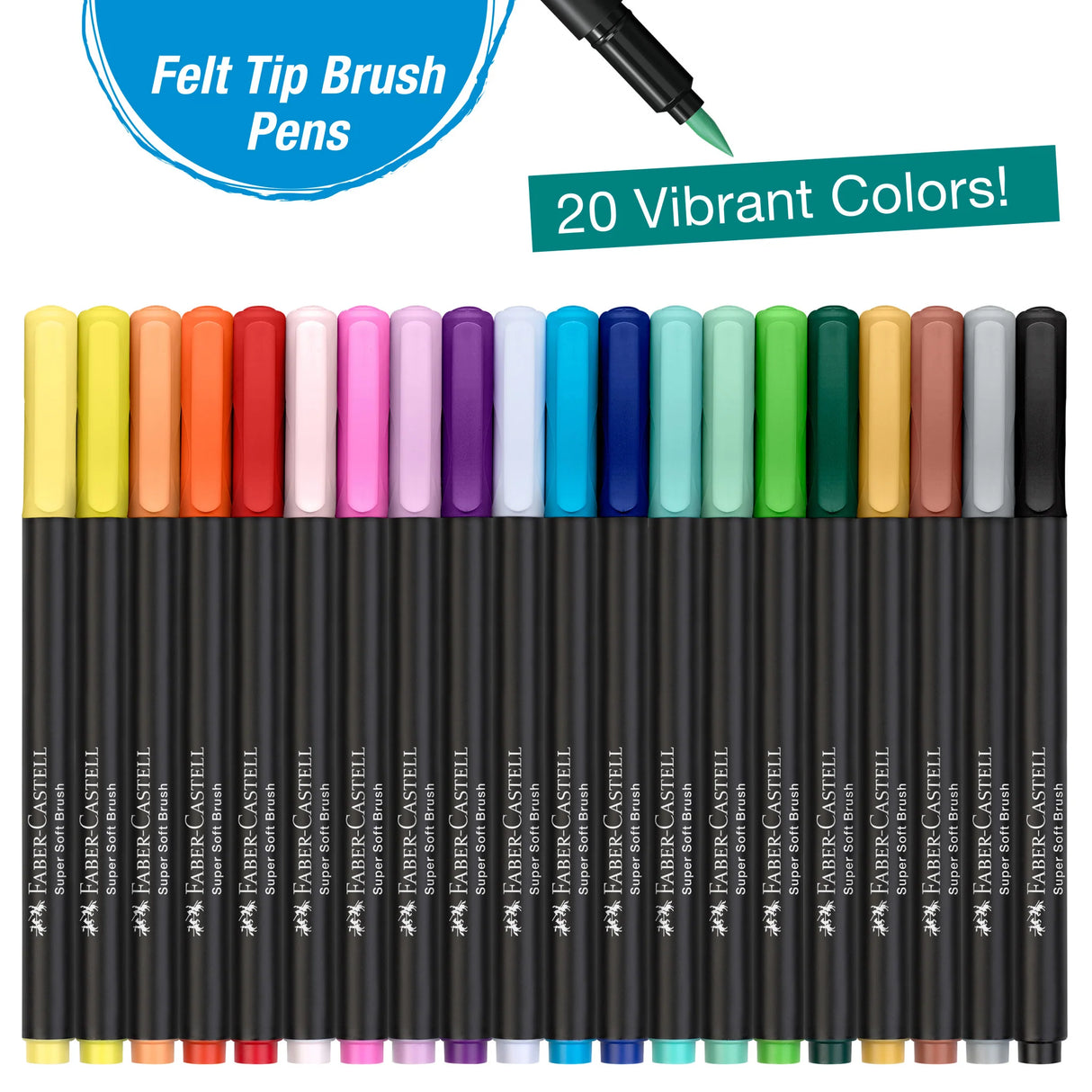 Faber-Castell Black Edition Super Soft Brush Pens, Box of 20