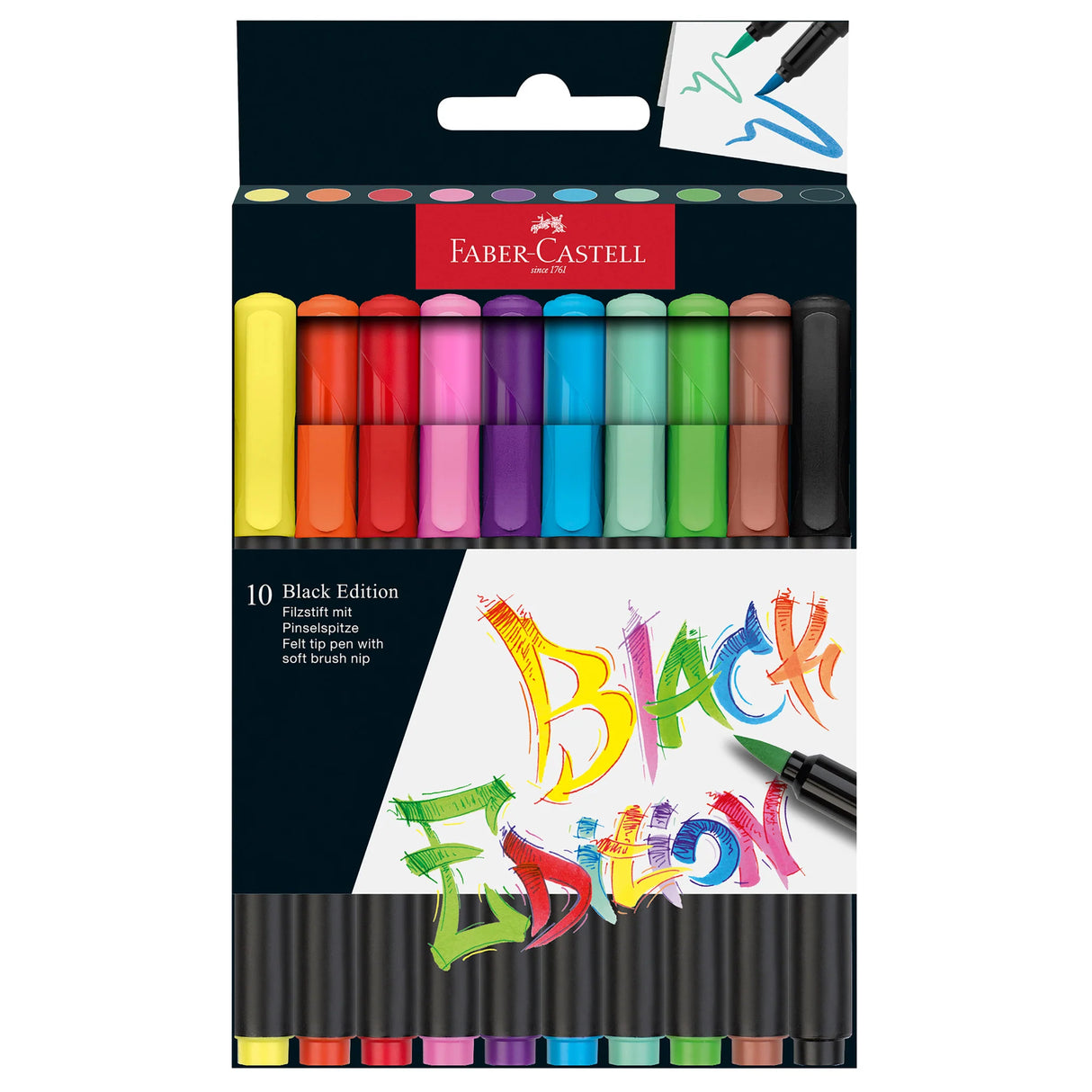 Faber-Castell Black Edition Super Soft Brush Pens, Box of 10