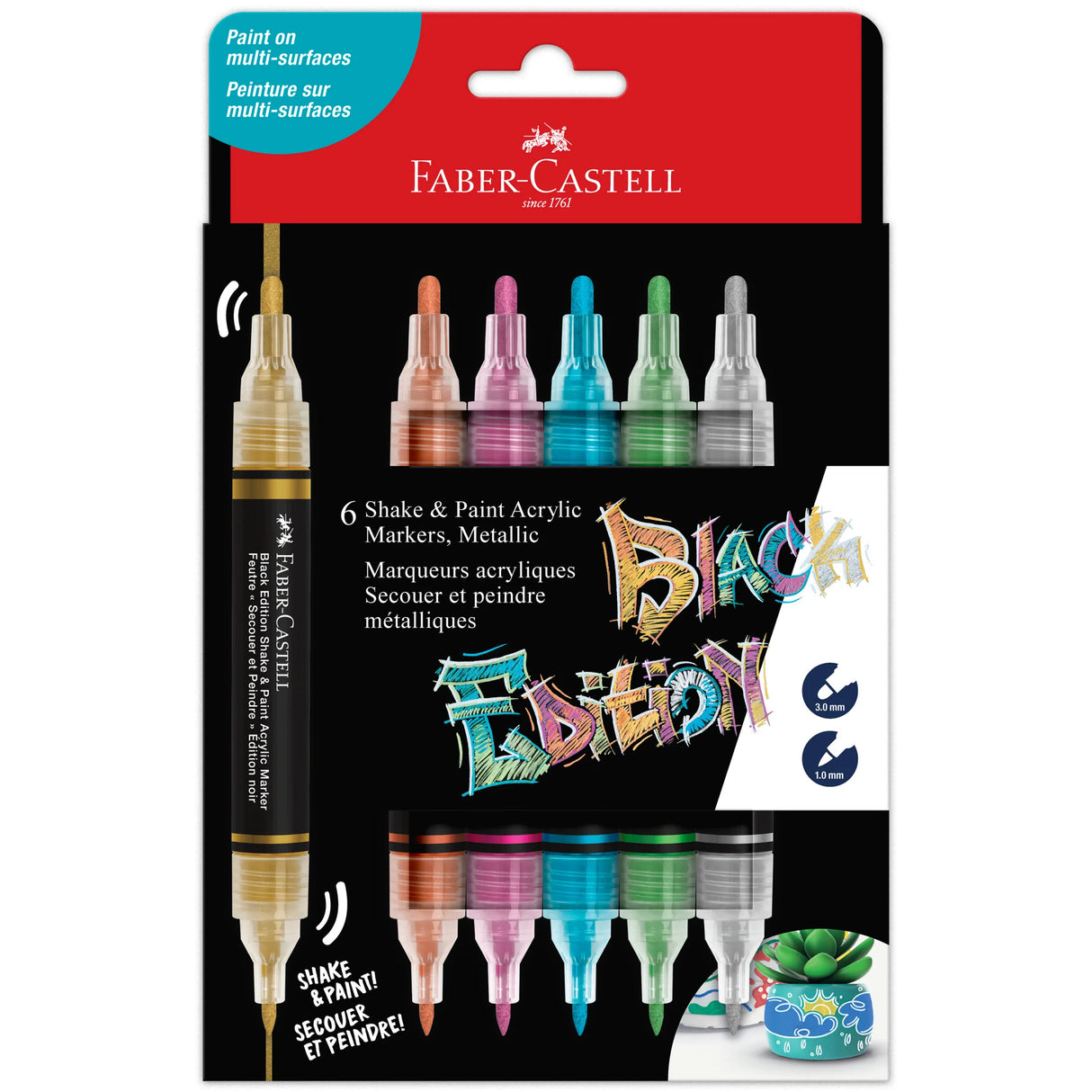 Faber-Castell Black Edition Shake & Paint Markers - Metallic 6ct
