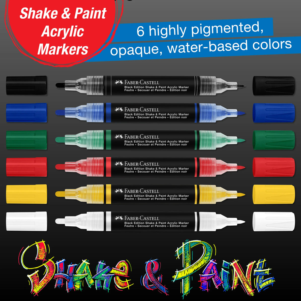 Faber-Castell Black Edition Shake & Paint Markers - Classic 6ct