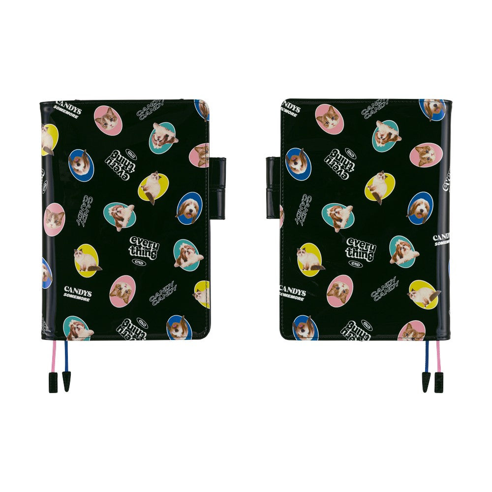 Hobonichi Techo A5 Cover - Candy Stripper: Random Dog & Cat (Black)