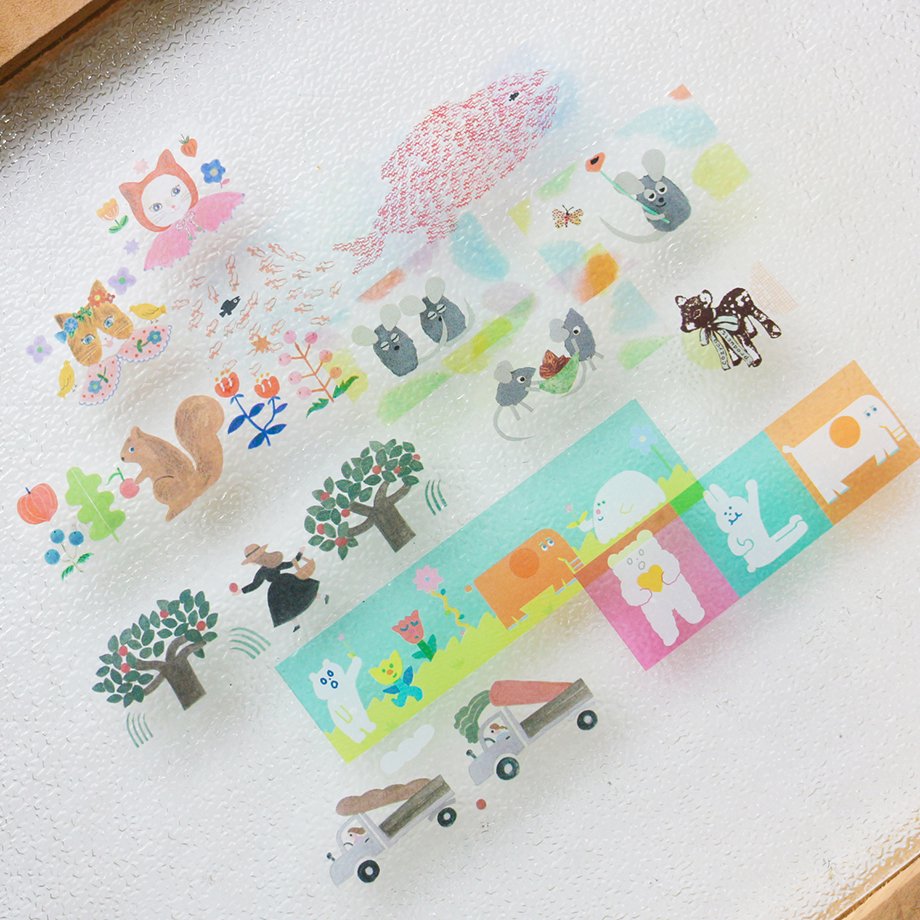 Cinta adhesiva washi transparente Happy Garden
